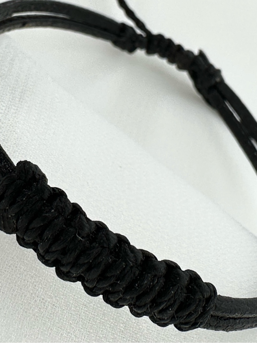 Handmade Black Leather Macramé Bracelet Guatemala Adjustable